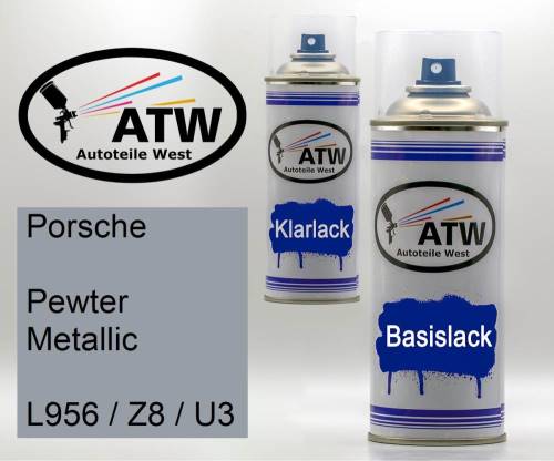 Porsche, Pewter Metallic, L956 / Z8 / U3: 400ml Sprühdose + 400ml Klarlack - Set, von ATW Autoteile West.